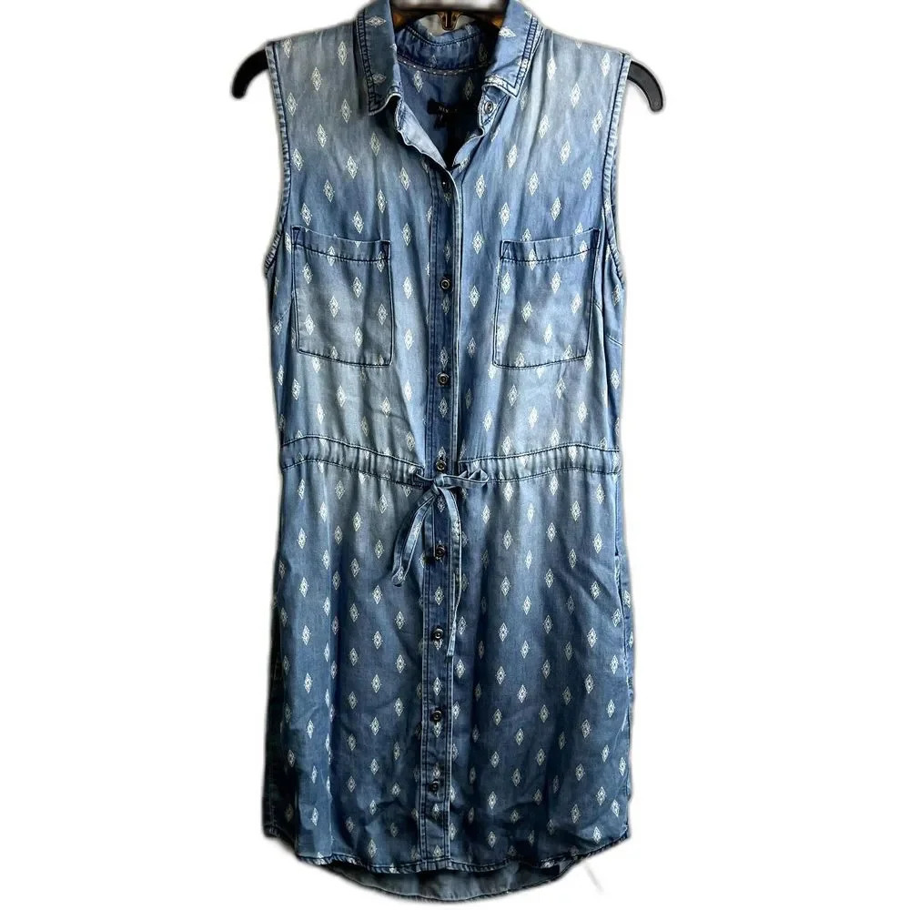 Max Jeans NWT Tencel Sleeveless Denim Dress‎ Diamond Pattern Size Small